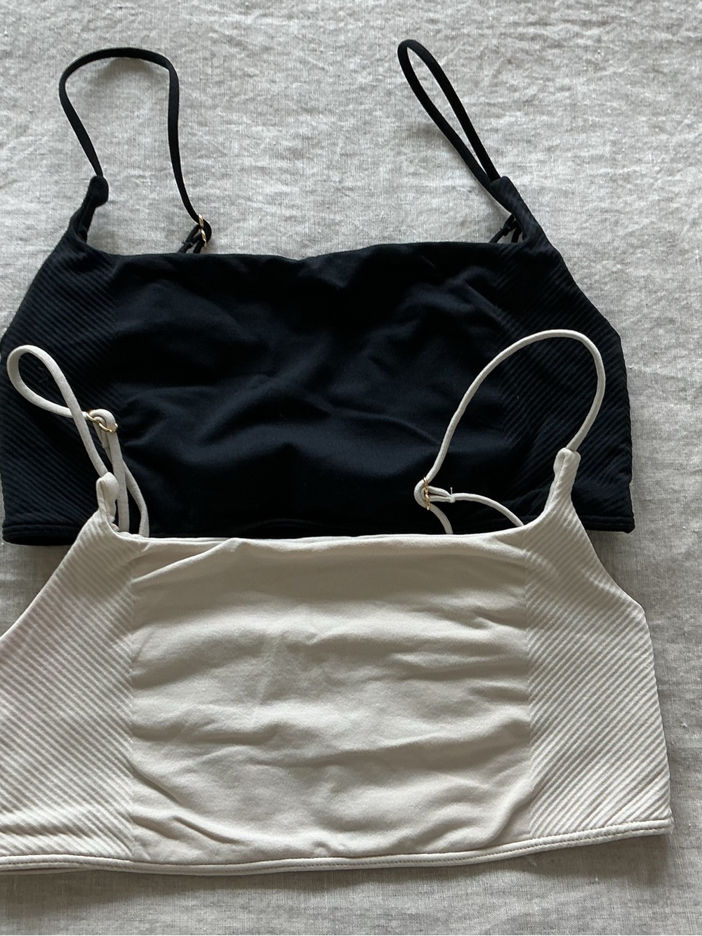 Anthropologie Black & Cream Ribbed Crop Bralette Set